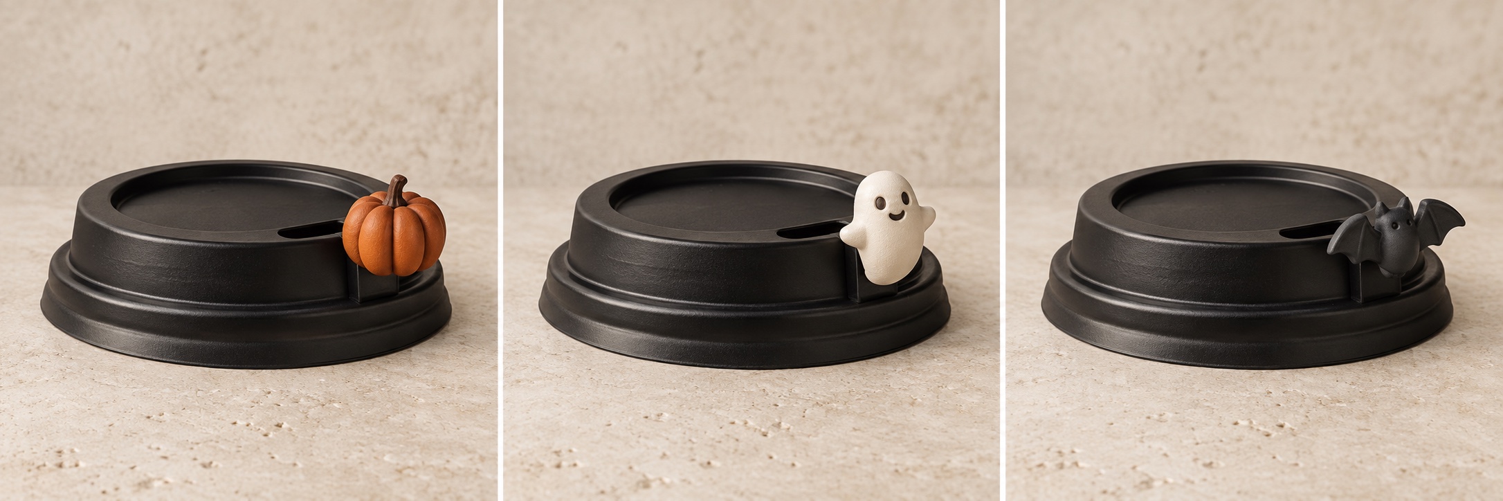 Pumpkin cup figure clipped to a black coffee lid