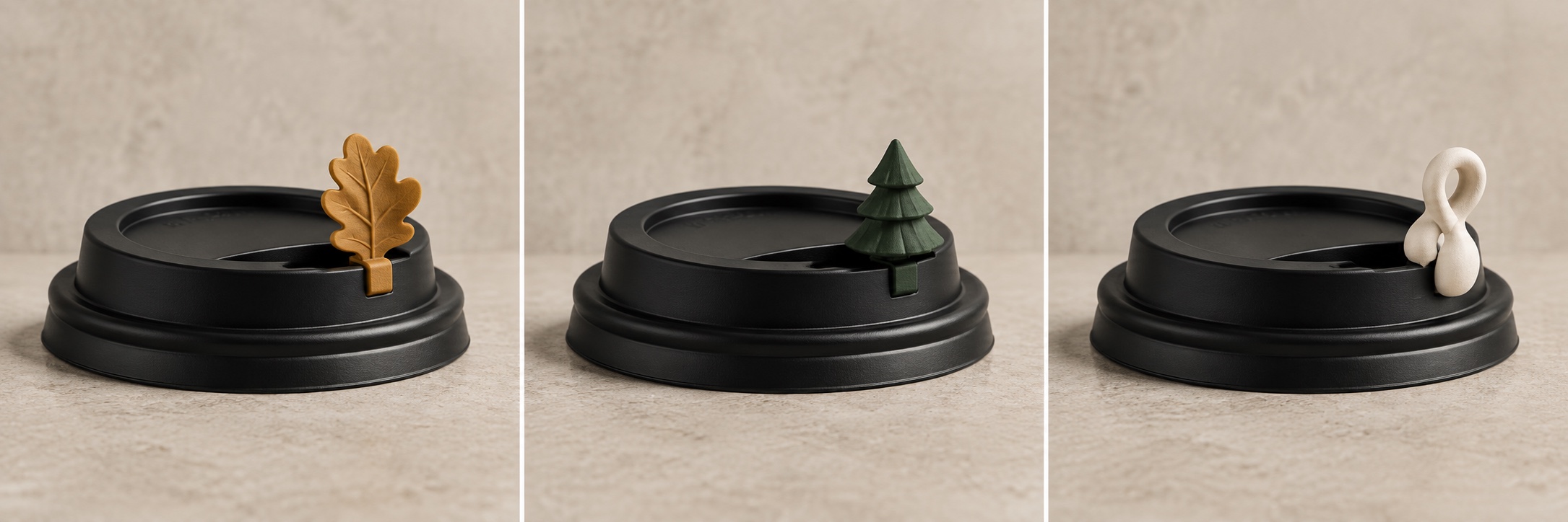 Autumn leaf cup figure clipped to a black coffee lid